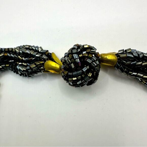 Unbranded Black Multi 7 Strand Beaded Knot Necklace Irridesent - Picture 5 of 10